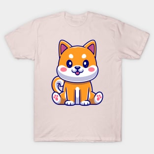 Cute Shiba Inu Sitting Cartoon T-Shirt